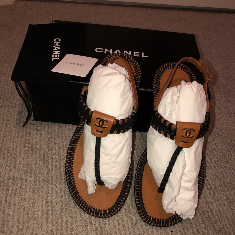 Chanel Braided CC Thong Strap Slide Flat Sandal